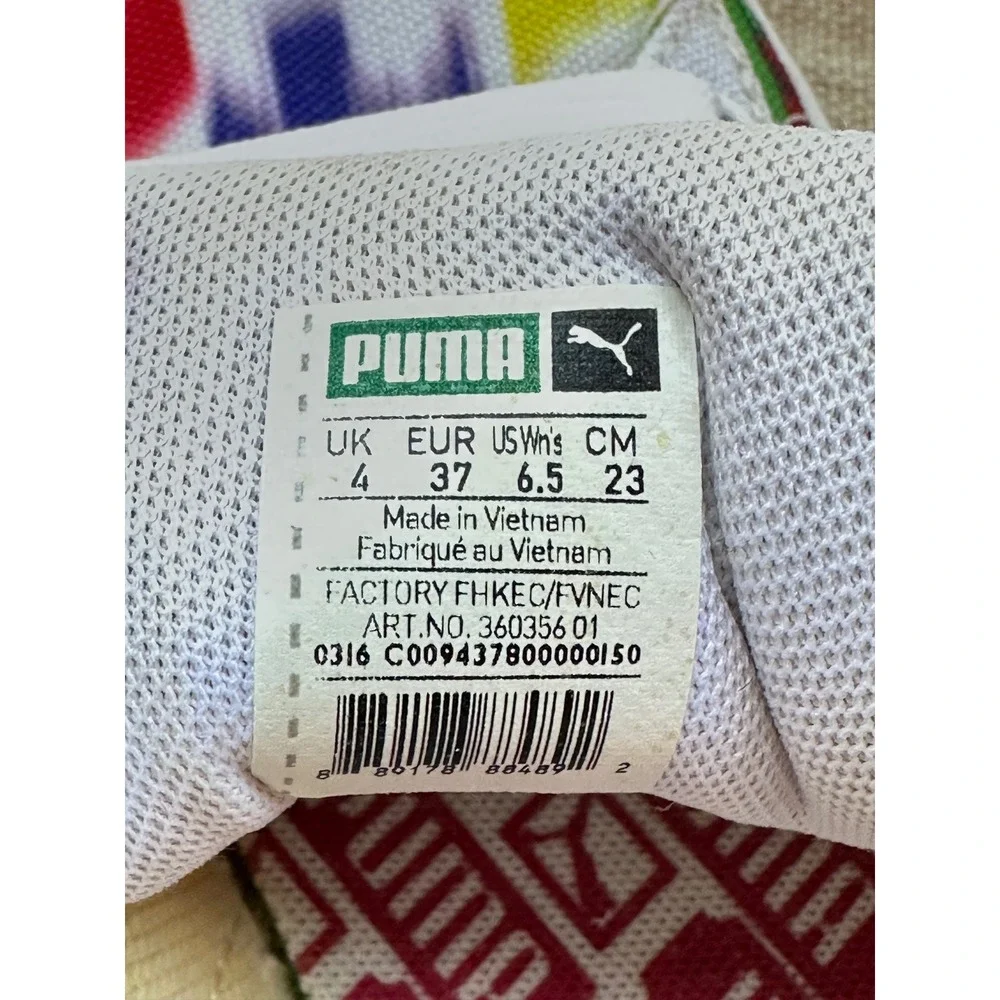 Puma Basket Canvas Multi-Color Paint Splatter Sneakers White Womens 6.5 US
